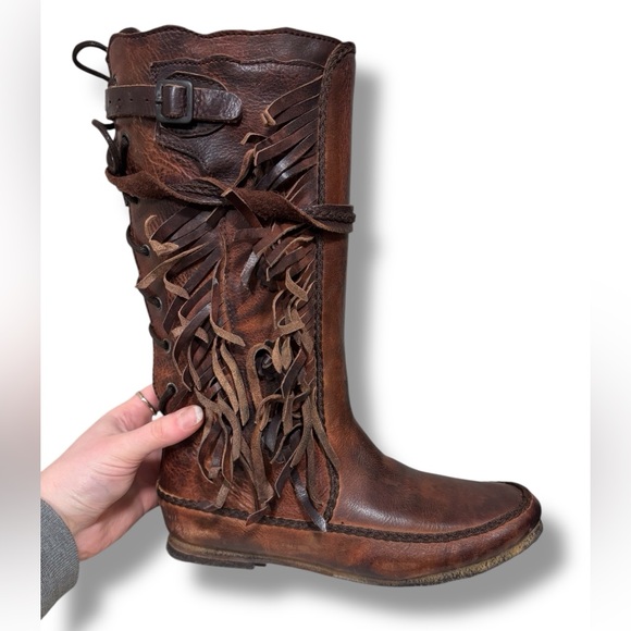 Allsaints Pipaluk Brown Leather Fringe Western Native American Boots Size 38 - Picture 2 of 12